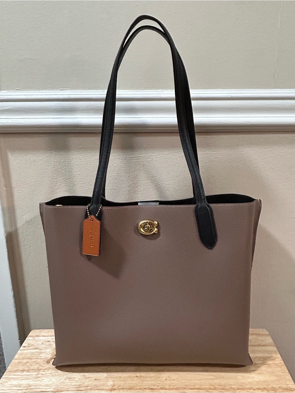 Coach Brown Leather Tote with Black Handles - Picture 7 of 16
